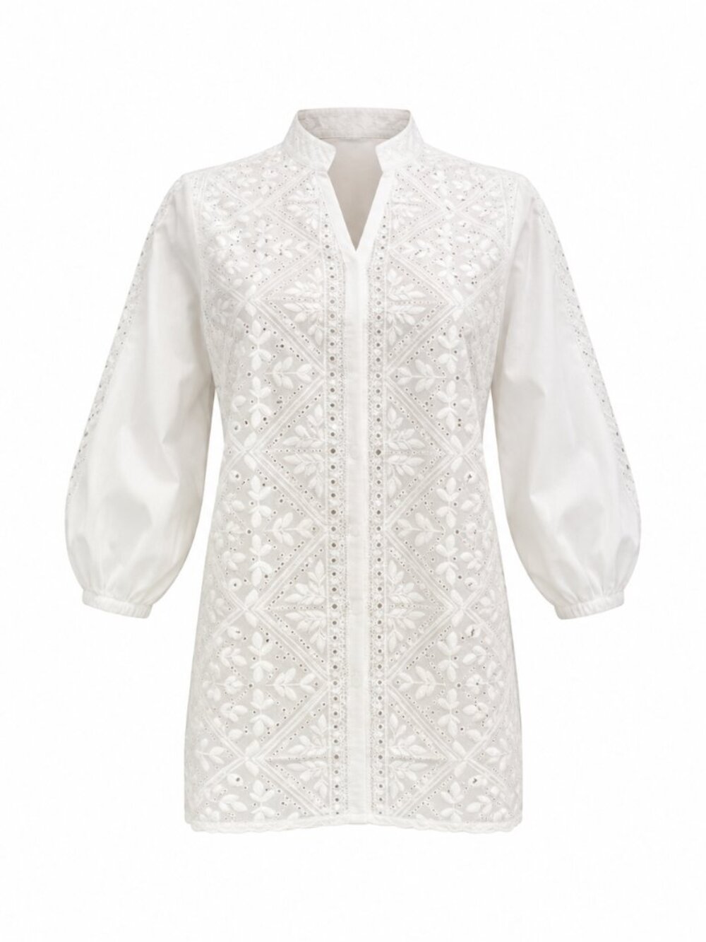 White Floral Embroidered Eyelet Tunic Blouse New L
